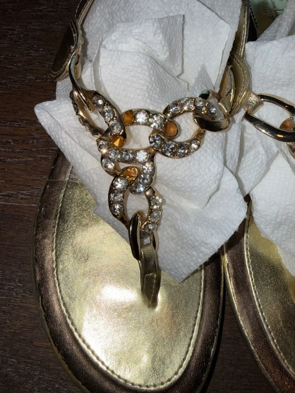 ALDO Gold Rhinestone Chain T-Strap Sandals Size 38